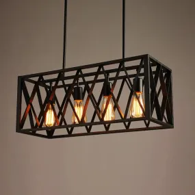 Wrought Iron Black Rectangular Hanging Light Fixture - Industrial Style for Bar Island Lighting