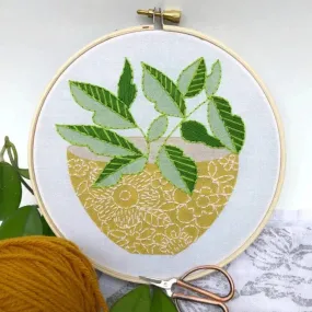 Yellow Flower Pot - Embroidery Kit - Rikrack