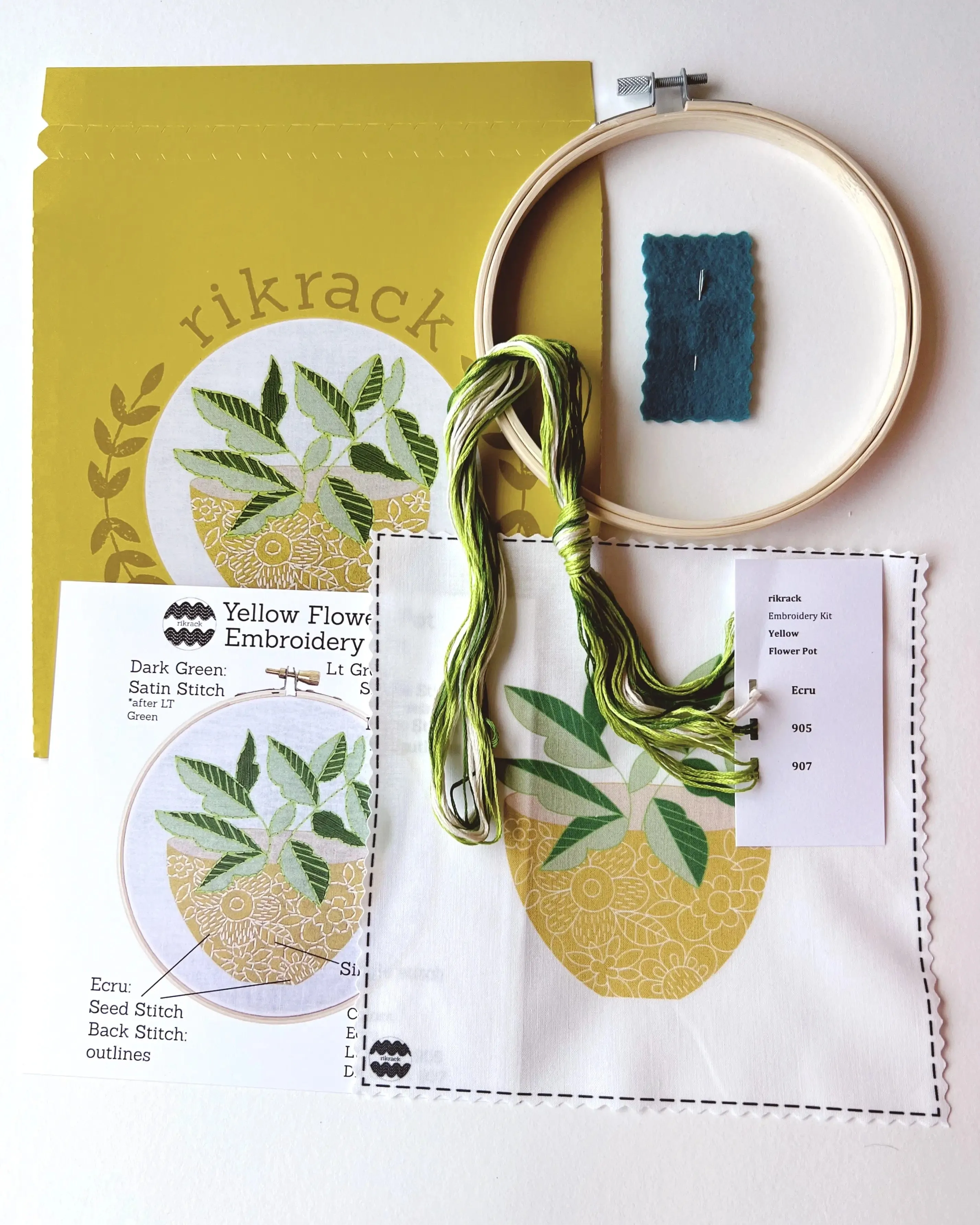 Yellow Flower Pot - Embroidery Kit - Rikrack