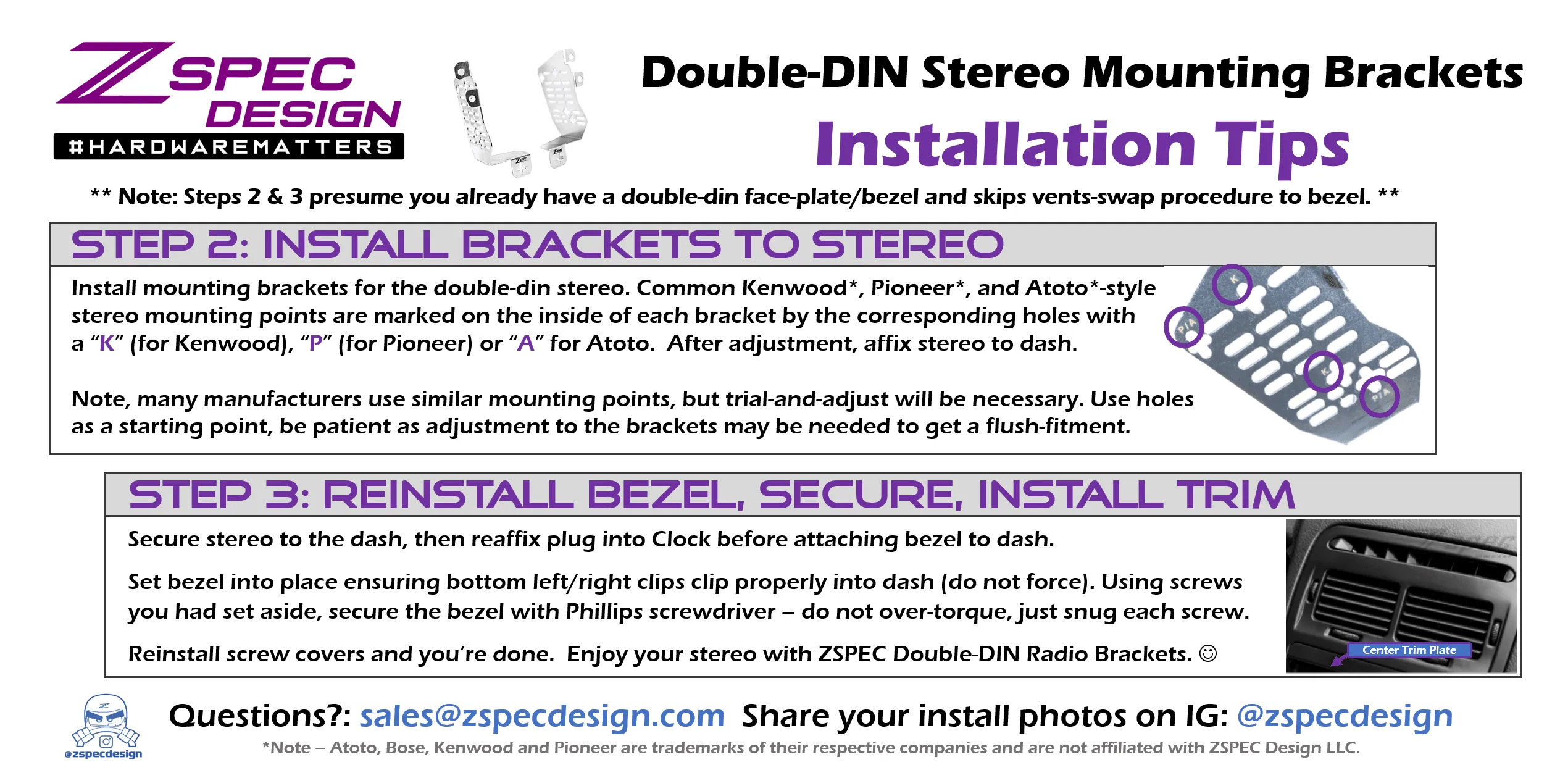ZSPEC LHD Double-Din Radio Bezel w/Brackets for '90-99 Nissan Z32 300zx